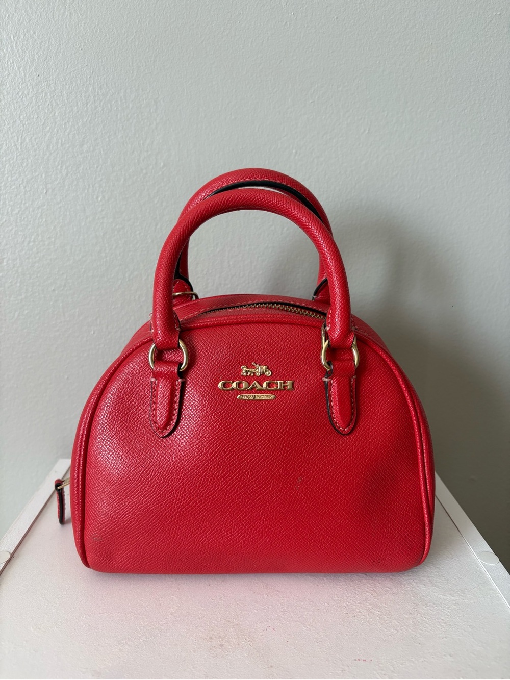 Coach Red Pebbled Leather Dome Satchel